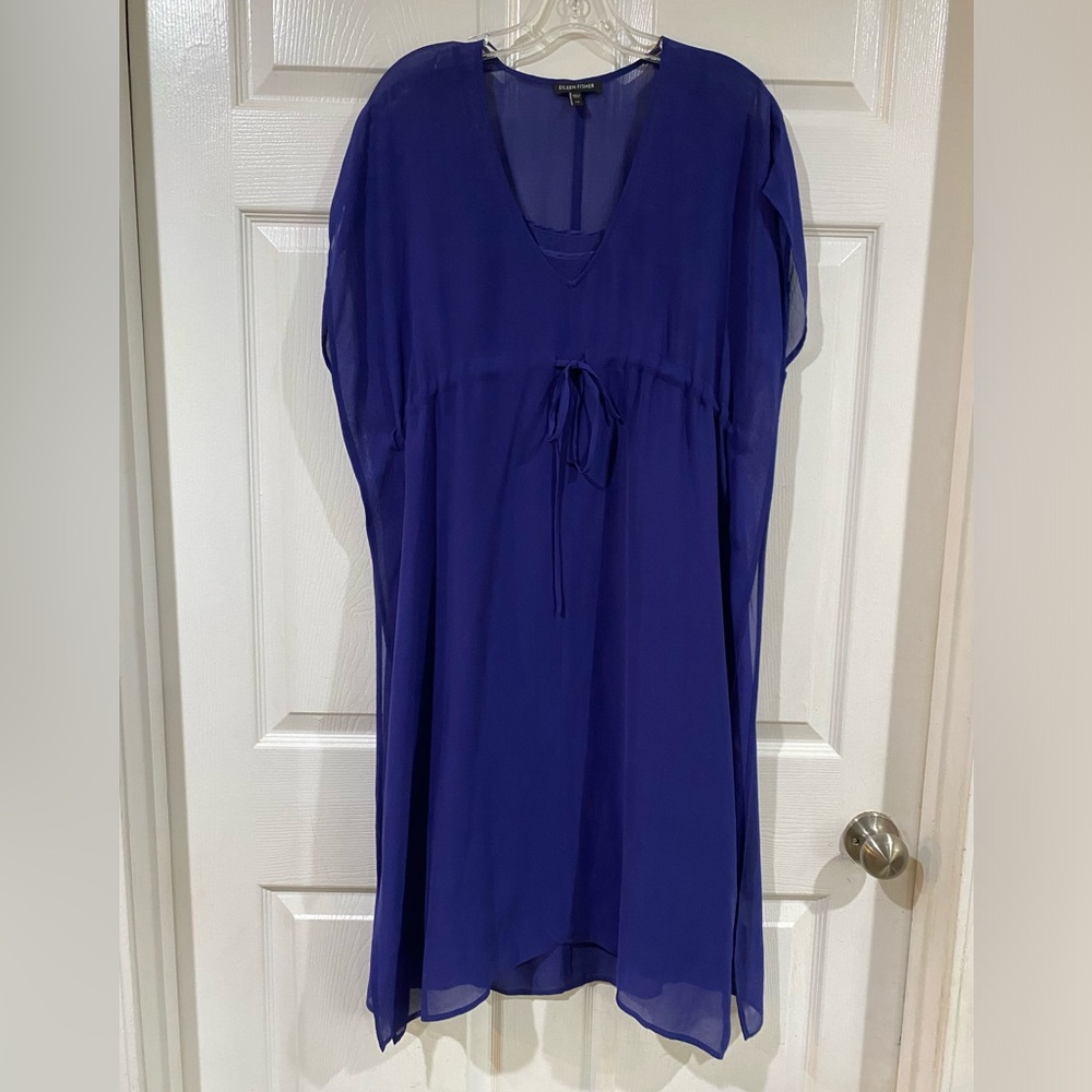 Eileen Fisher Silk Sheer Dress with Slip Two Pieces Tie Size XS